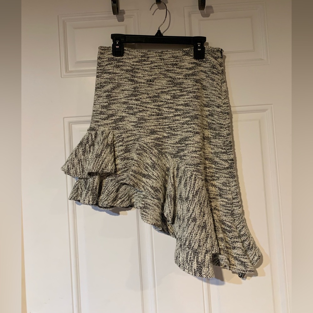 Zara Gray/Black/White  Asymmetrical Midi Skirt with Ruffles